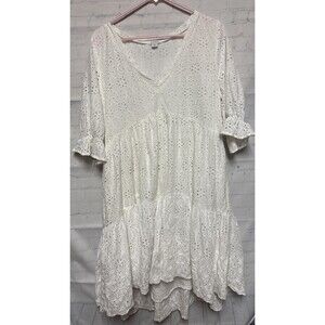 Sundance Jasmine Eyelet Tiered Dress White Waterfall Puff Sleeve Women PL